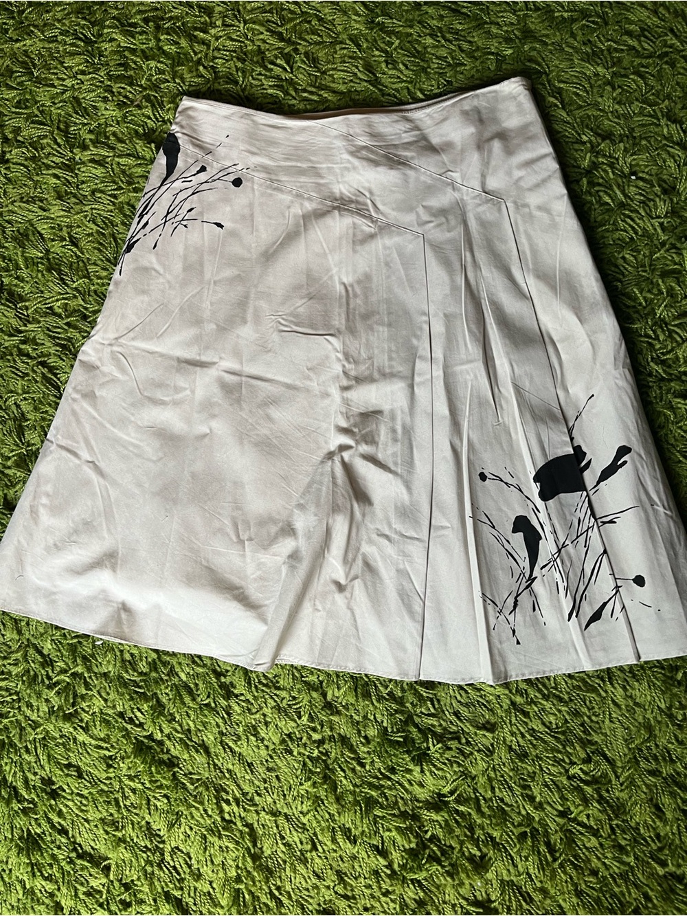 Cream A-Line Skirt with Black Brushstroke Detail